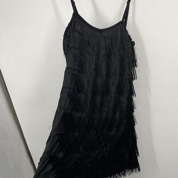 Dreamgirl Flirty Flapper Fringe Dress Black size Large Strappy 20s Gatsby Fancy - Picture 5 of 12